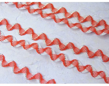 Тесьма с люрексом "Вьюнок" 0,6 см, цв. красно-белый - 1 м.