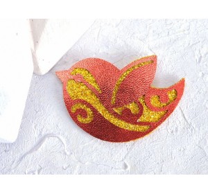 Патч сборный "Птичка"  50*34 мм, цв. золотисто-красный - 1 шт.