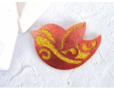 Патч сборный "Птичка"  50*34 мм, цв. золотисто-красный - 1 шт.