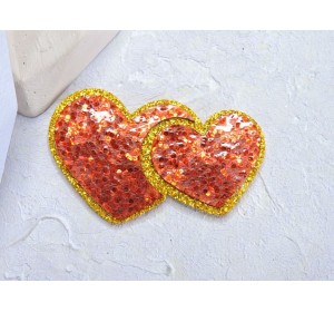 Патч сборный "Сердечки", 50*30 мм, цв.золотисто-красный - 1 шт.