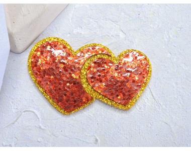 Патч сборный "Сердечки", 50*30 мм, цв.золотисто-красный - 1 шт.