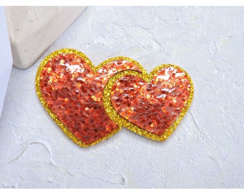 Патч сборный "Сердечки", 50*30 мм, цв.золотисто-красный - 1 шт.