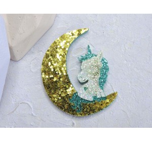 Патч сборный "Единорог на луне", 50*40 мм, цв.бирюзовый-золото - 1 шт. 