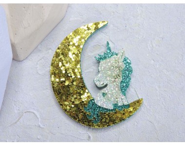 Патч сборный "Единорог на луне", 50*40 мм, цв.бирюзовый-золото - 1 шт.