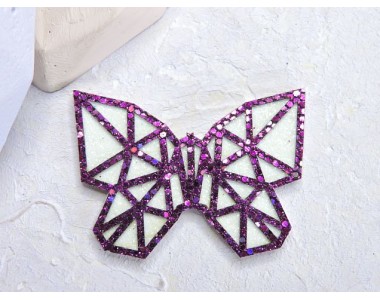 Патч сборный "Бабочка геометрия", 50*35 мм, цв. фиолетово-белый - 1 шт.