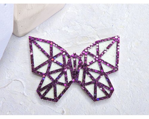 Патч сборный "Бабочка геометрия", 50*35 мм, цв. фиолетово-белый - 1 шт. 