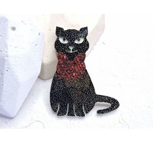 Патч сборный "Котик с бантиком", 50*40 мм, цв. черный - 1 шт.