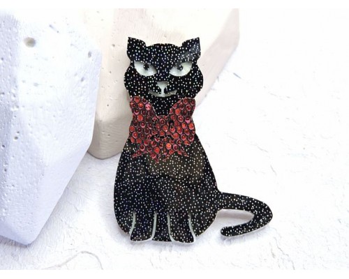 Патч сборный "Котик с бантиком", 50*40 мм, цв. черный - 1 шт.