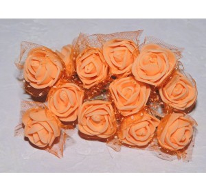 Розочка на веточке с сеточкой, 2.5 см-диаметр, цв. персиковый (12шт)
