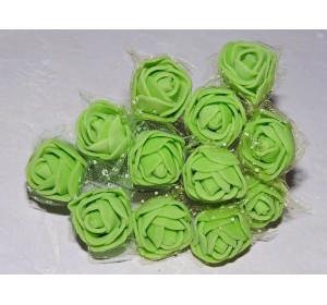 Розочка на веточке с сеточкой, 2.5 см-диаметр, цв. салатовый (12шт)