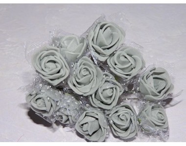 Розочка на веточке с сеточкой, 2.5 см-диаметр, цв. серый (12шт)
