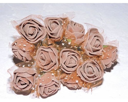 Розочка на веточке с сеточкой, 2.5 см-диаметр, цв. коричневый (12шт)