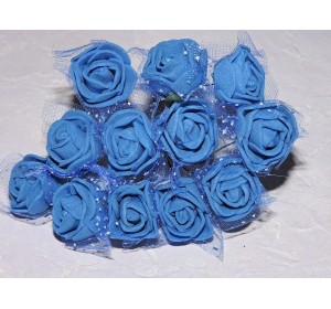Розочка на веточке с сеточкой, 2.5 см-диаметр, цв. синий (12шт)