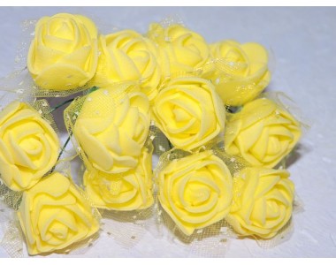 Розочка на веточке с сеточкой, 2.5 см-диаметр, цв. желтый (12шт)