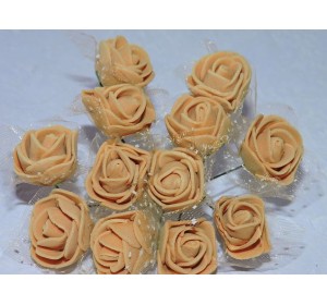 Розочка на веточке с сеточкой, 2.5 см-диаметр, цв. светло-коричневый (12шт)