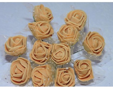 Розочка на веточке с сеточкой, 2.5 см-диаметр, цв. светло-коричневый (12шт)