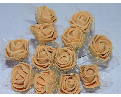 Розочка на веточке с сеточкой, 2.5 см-диаметр, цв. светло-коричневый (12шт)