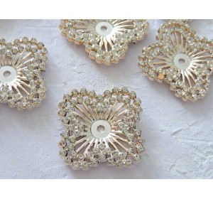 Кабошон флоризель пластик 40*40 мм, "Цветочек 2" цв. золото - 1 шт