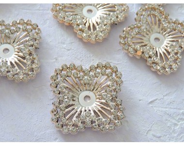 Кабошон флоризель пластик 40*40 мм, "Цветочек 2" цв. золото - 1 шт