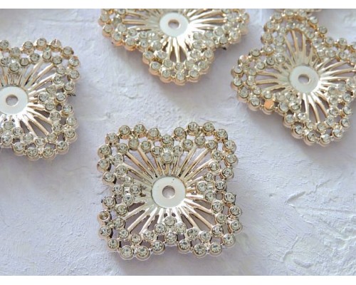 Кабошон флоризель пластик 40*40 мм, "Цветочек 2" цв. золото - 1 шт