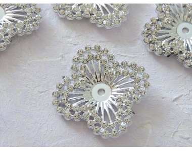 Кабошон флоризель пластик 40*40 мм, "Цветочек 2" цв. серебро - 1 шт