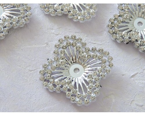 Кабошон флоризель пластик 40*40 мм, "Цветочек 2" цв. серебро - 1 шт