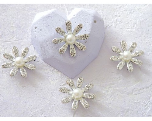 Кабошон флоризель пластик 30  мм, "Цветочек с бусинкой"  цв. серебро - 1 шт