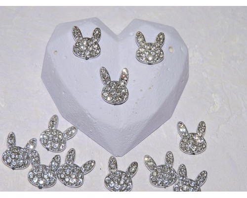 Кабошон флоризель пластик 11*16 мм, "Зайка" цв. серебро - 1 шт