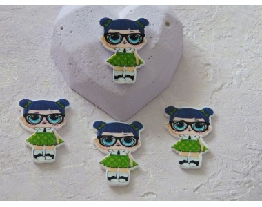 Кабошон-вырубка 30 мм "Лол школьница в зеленом платье" - 1шт