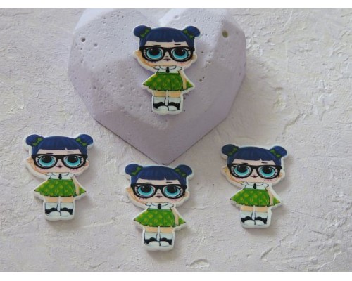 Кабошон-вырубка 30 мм "Лол школьница в зеленом платье" - 1шт