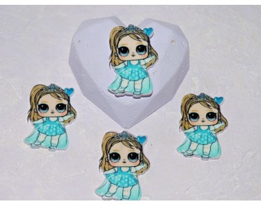 Кабошон-вырубка 40 мм "Лол принцесса в голубом платье" - 1 шт