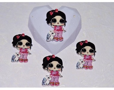 Кабошон-вырубка 40 мм "Лол с розовым бантиком" - 1шт