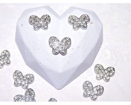 Кабошон флоризель пластик 15*11 мм, "Бабочка"  цв. серебро - 1 шт