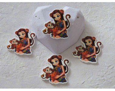 Кабошон-вырубка "Девочка-обезьянка" 36*33 мм - 1 шт