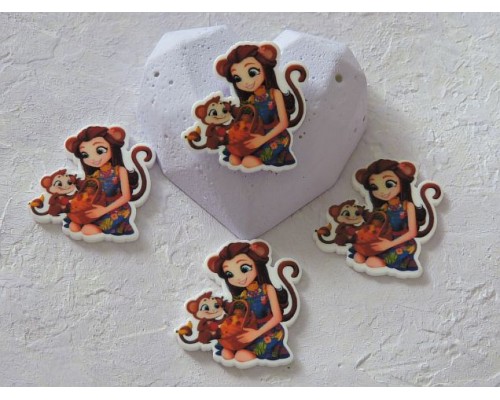 Кабошон-вырубка "Девочка-обезьянка" 36*33 мм - 1 шт