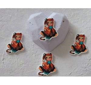 Кабошон-вырубка "Девочка-тигр", 35*26 мм - 1 шт