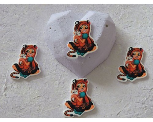 Кабошон-вырубка "Девочка-тигр", 35*26 мм - 1 шт