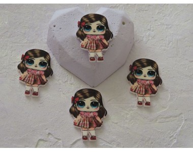 Кабошон-вырубка 40 мм "Лол с розовым бантиком" - 1 шт