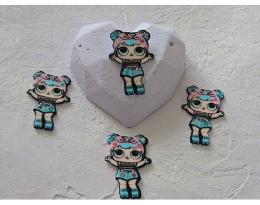 Кабошон-вырубка со стразами 35  мм "Лол с голубыми волосами" - 1шт