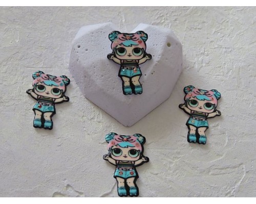 Кабошон-вырубка со стразами 35  мм "Лол с голубыми волосами" - 1шт