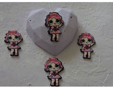 Кабошон-вырубка со стразами 35  мм "Лол в розовом платье" - 1шт