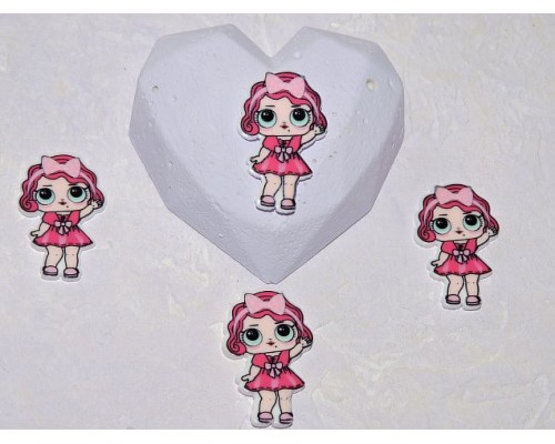 Кабошон-вырубка 30 мм "Лол с ярко розовыми волосами" - 1 шт