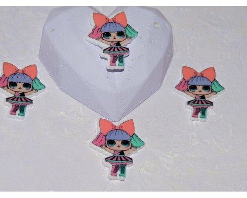 Кабошон-вырубка 30 мм "Лол с цветными волосами" - 1 шт