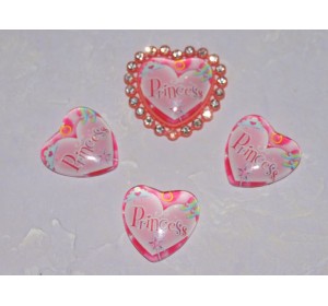 Кабошон стеклянный сердечко 25 мм "Принцесса" - 1 шт