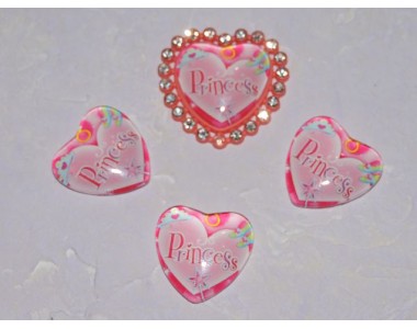 Кабошон стеклянный сердечко 25 мм "Принцесса" - 1 шт