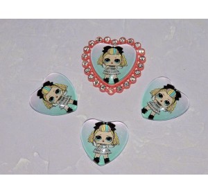 Кабошон стеклянный сердечко 25 мм "ЛОЛ" - 1 шт