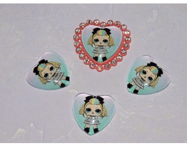 Кабошон стеклянный сердечко 25 мм "ЛОЛ" - 1 шт