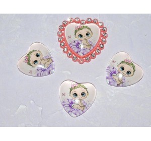 Кабошон стеклянный сердечко 25 мм "Малышка" - 1 шт