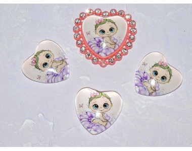 Кабошон стеклянный сердечко 25 мм "Малышка" - 1 шт