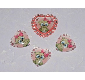 Кабошон стеклянный сердечко 25 мм "Мишка" - 1 шт